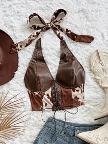 Soleia 女式撞色拼接露背系带吊带背心 - 彩色 - 查看 5