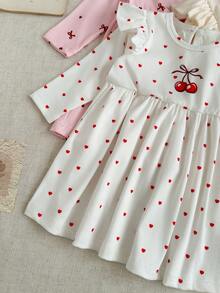 SHEIN 3-Piece Set Baby Girl Winter & Autumn Clothing Back To School Season 3M-3Y Pink White Apricot Cute & Fashionable Love Heart Bow Sweet Heart Letter Print Round Neck Ruffle Elastic Long Sleeve Dress Button Front Comfortable & Soft Daily Wear Suitable For Spring, Autumn & Winter Outdoor Wear Casual Ideal As A Gift - Multicolor - View 8
