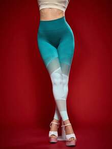 Menodora SHEIN Sport 女款渐变色印花宽腰运动紧身裤瑜伽裤