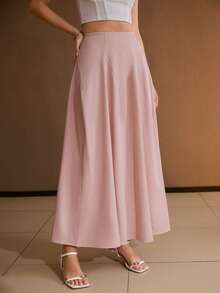MOTF PREMIUM 女士纯色褶皱A字裙 - 粉色 - 查看 6