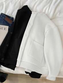 Resyla 女士纯色简约休闲长袖常规外套 - 白色 - 查看 3