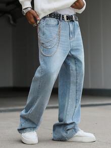 Manfinity Hypemode Quần jean ống loe màu xanh vát rách thường ngày dành cho nam - Rửa nhẹ - Xem 1