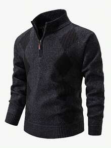 Manfinity Mode Men's Rhombus Pattern Zip-Up Casual Sweater, Autumn/Winter Cardigan For Knitted Cardigans, Long Sleeve Top - Dark Grey - View 4