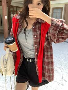 DAZY Women's Casual Plaid Long Sleeve Shirt - Red - View 6