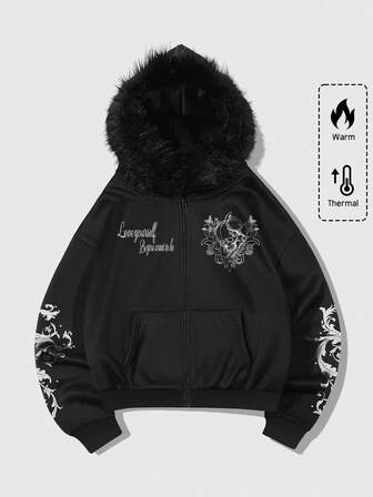 Street Life Felpa con cappuccio con fodera termica e bordo in pelliccia, vestibilità morbida