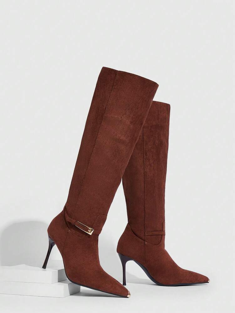 CUCCOO SZL Women's High Heel Tall Boots, Pointed Toe Slim Heel Fashion Boots, Side Zipper Closure, Versatile & Elegant, Autumn/Winter For Christmas