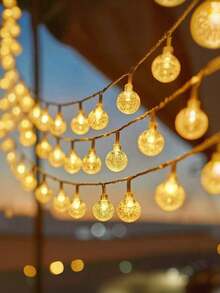 1PC 10/20/40/80 LED Crystal Ball String Lights, Warm White, Battery Operated, For Holiday Party, Romance, Bedroom, Home & Tent Decor