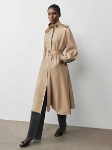 Maija Women's Solid Color Raglan Sleeve Belted Casual Trench Coat - Brown - View 5