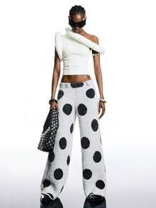 LYSMO 女士波点针织裤，秋冬季 - 深灰色 - 查看 4