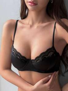 DAZY Áo ngực ren xếp ly gợi cảm dành cho nữ, màu đen, đồ lót nữ. - màu đen - Xem 8