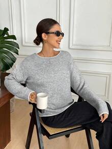 Serisse Suéter holgado con lazo en la espalda y ribete de contraste, para otoño/invierno - Gris Claro - Ver 2