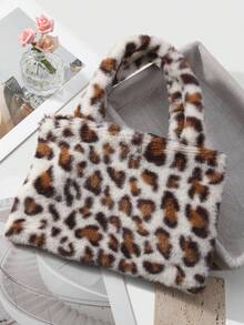 ROMWE Goth 1 buah Tas Tote Bulu Imitasi Berkualitas Tinggi Ukuran Besar Bergaya Retro Chic Kasual Modis dengan Penutup Magnet, Cocok untuk Wanita, Serbaguna untuk Bepergian, Penggunaan Sehari-hari, dan Hadiah, Musim Gugur/Musim Dingin - Putih-putih-2 - View 4
