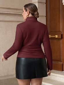 SHEIN Clasi Maglione lavorato a maglia con bottoni in perla, casual ed elegante per l'ufficio, taglie comode - Bordò - Visualizzare 3