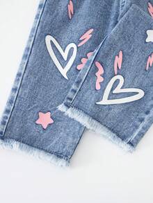 Quần jeans ống đứng in họa tiết nhiều màu cho bé gái, thời trang dễ thương, dễ thương, thích hợp mặc đi học và mặc hàng ngày! Chất vải denim xanh giặt thoải mái, họa tiết in họa tiết nhiều màu tươi tắn và sống động. - Rửa nhẹ - Xem 6