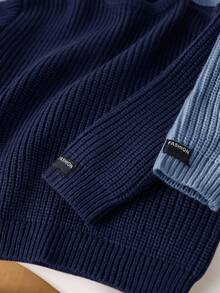 SHEIN 2pcs/Set Back To School Young Boys' Brown & Khaki Textured Loose Pullover Sweaters, Versatile For Casual Wear, Home, And School - Blue - View 7