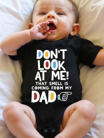 SHEIN Playful Pals Baby Boys' Casual Fashionable Creative Personalized Refreshing Simple Cute Kawaii Cartoon Finger Design Colorful Letter Slogan Graphic Print Comfortable Basic Crew Neck Short Sleeve Bodysuit, Cozy Summer Styles Suitable For Baby Boys' Daily Wear