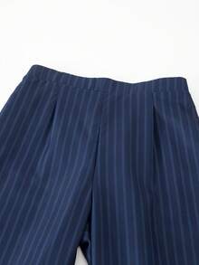 SHEIN Explorewe 2件套少女时尚都市通勤风蓝白条纹背心和裤子套装 - 藏蓝色 - 查看 10