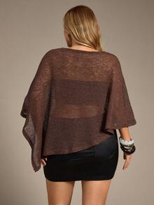 Auralis Áo choàng cổ yếm dệt kim jacquard khoét lỗ thời trang mới màu nâu đa năng, phong cách mặc nhiều lần, trang phục đi nghỉ nhẹ, khăn choàng điều hòa, áo khoác ngoài mùa xuân/thu - màu nâu - Xem 4
