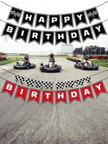 赛车主题派对装饰套装，黑红方格旗配游戏手柄横幅，适用于生日背景 - 橫幅 - 查看 2