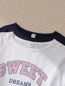 SHEIN 4 件套女童字母印花长袖上衣 + 格子裤休闲家居服套装 - 彩色 - 查看 9