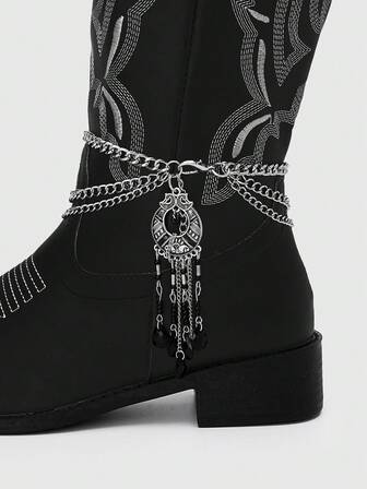 Fairycore 2 Stücke Boho-Stil Quasten Anhänger Mehrschichtiges Metall Schuh Kette Stiefel Hängedekoration, Retro für Halloween, tägliche Schuhe & Stiefel Dekoration, Geburtstag Feiertag Ramadan Geschenk