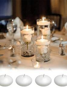50/20/5/1/4-Piece White Floating Candles Set, Unscented Dripless Wax Discs For Wedding Centerpieces, Party & Holiday Decorations