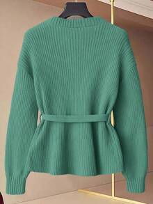 GlowEve 新款女士V领开衫，欧美风撞色优雅简约时尚针织上衣 - 綠色 - 查看 2