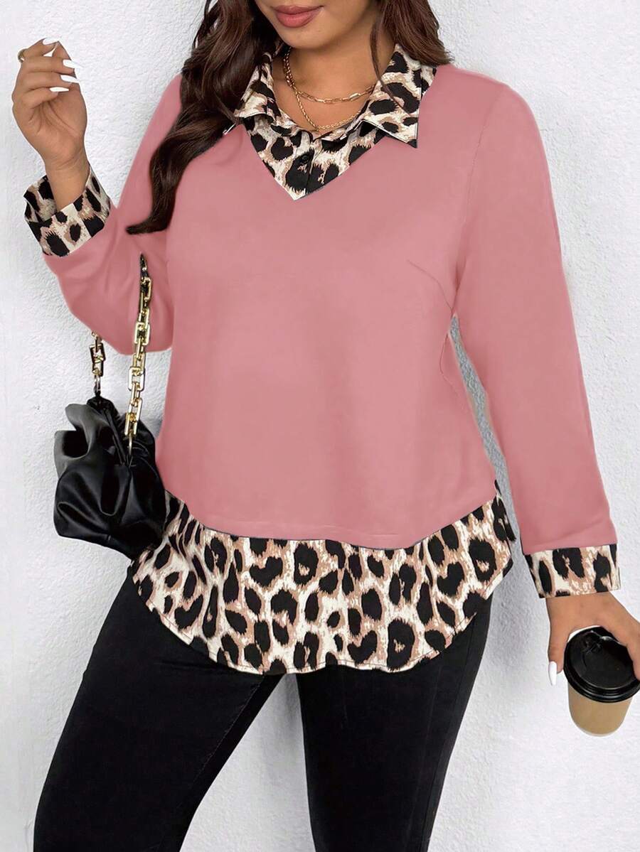 EMERY ROSE Plus Size Women Casual Printed 2 In 1 Shirt