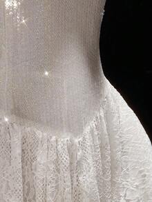 Amplova Váy công chúa chữ A trễ vai cổ điển lãng mạn, ren sequin, khoét sâu dành cho nữ - trắng - Xem 11