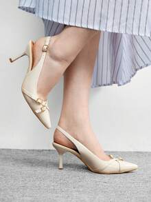 CUCCOO BIZCHIC Women's Pointed Toe Buckle Design Fashionable High Heels, Versatile For Daily Wear For Christmas Spring Shoes - Beige - View 4