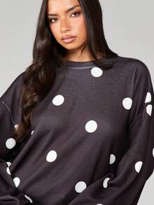 MISSGUIDED Oversized Polka Dot Sweatshirt For Women Casual Long Sleeve Crew Neck Pullover Comfortable Fall Winter Everyday Wear - Black - View 5