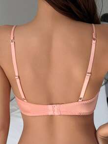DAZY 蕾丝拼接无钢圈加厚可调节细肩带性感文胸，女士内衣 - 粉色 - 查看 2