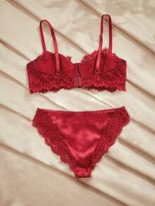 Charlaine Burgundy Balconette Bra Set,Summer Women's Lingerie With Steel Rings,Lift & Enhance,1/2 Cup,Lace Patchwork,Satin, French,Refined For Vacation - Burgundy - View 3