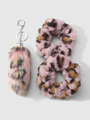 Grunge Punk 1pc Y2K Retro Adorable High-Quality Brown Plush Faux Leopard Print Animal Tail Keychain & Keyring, Fashionable Accessory Suitable For Women And Girls, Great Gift Idea