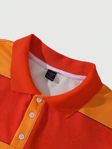 ROMWE MEN Prep 男士字母印花条纹宽松 Polo 领休闲长袖 T 恤 - 彩色 - 查看 4