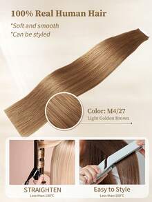 20 件装接发胶带真人头发 M4/27 渐变色巧克力棕色至焦糖金色健康耐用头发顶级品质浓密发梢接发隐形接发胶带 - S4/27 - 查看 7