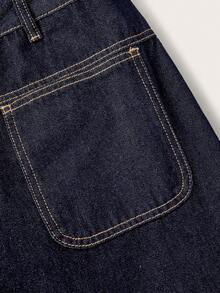 Selenza 女士高腰无袖V领修身深蓝色牛仔阔腿连体裤 - 深色水洗藍 - 查看 3