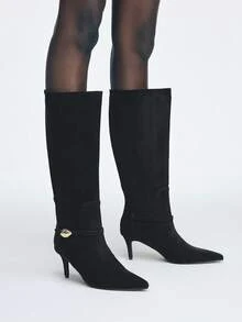 Mnmlis Botas de tacón fino con punta puntiaguda y cremallera en la parte trasera para mujer - Negro - Ver 5