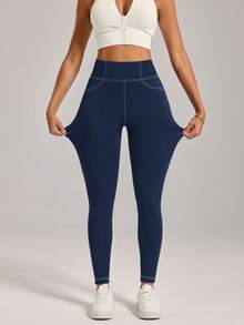 SHEIN Tall Quần jeans bó co giãn cao, giặt thường ngày dành cho nữ - Rửa tối - Xem 4