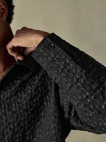 SWAVVY Áo sơ mi nam thường ngày tay dài, cài khuy đơn bằng vải Jacquard - màu đen - Xem 6