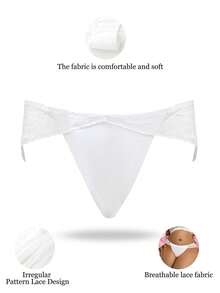 DesireSculpt 大码女士蕾丝拼接丁字裤 - 白色 - 查看 7