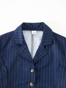 SHEIN Explorewe 2件套少女时尚都市通勤风蓝白条纹背心和裤子套装 - 藏蓝色 - 查看 5