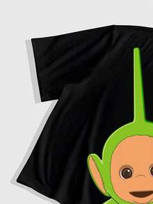 ROMWE MEN Teletubbies X ROMWE 男士字母卡通图案黑色圆领短袖T恤 - 黑色 - 查看 4