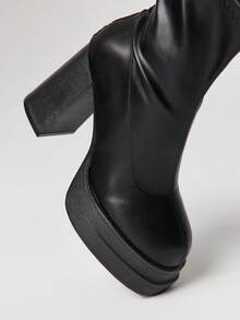 ROMWE Grunge Punk Casual Minimalist Back Zipper Chunky Heel Ankle Boots For Christmas - Black - View 3