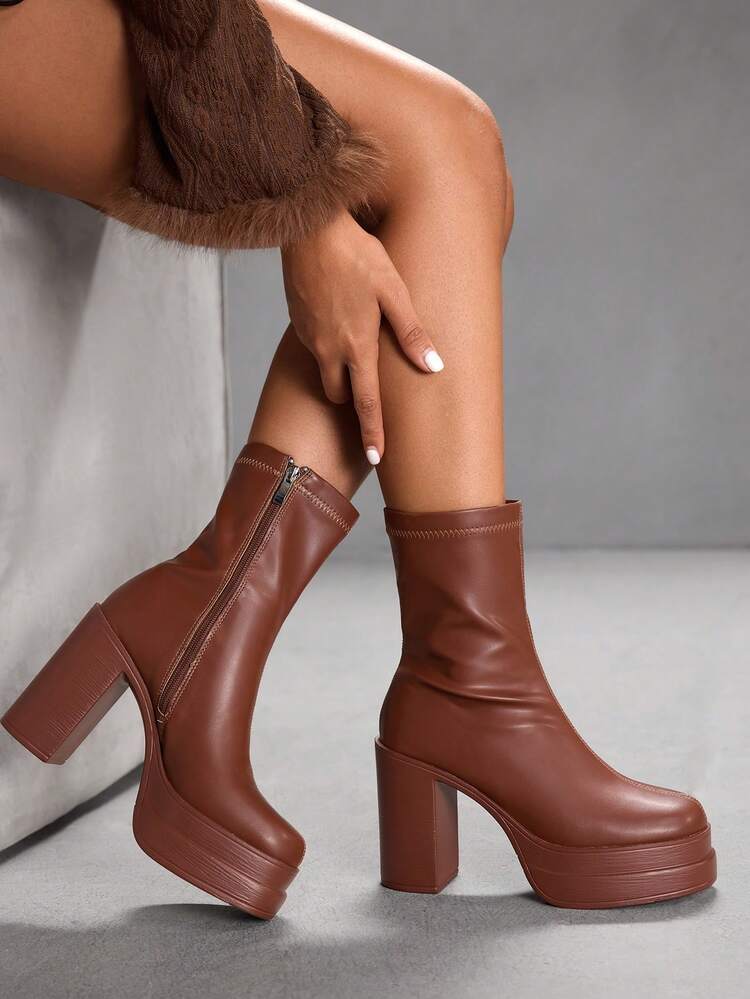 CUCCOO SZL Botas de media caña para mujer con suela gruesa, versátiles, cómodas y resistentes al agua