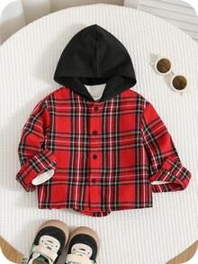 Baby Boy Red Plaid Long Sleeve Shirt,Autumn,Street Life Casual Graphic Street Fashion,Club,Comfortable Versatile Tops,Christmas,Family Matching Set - Red - View 8