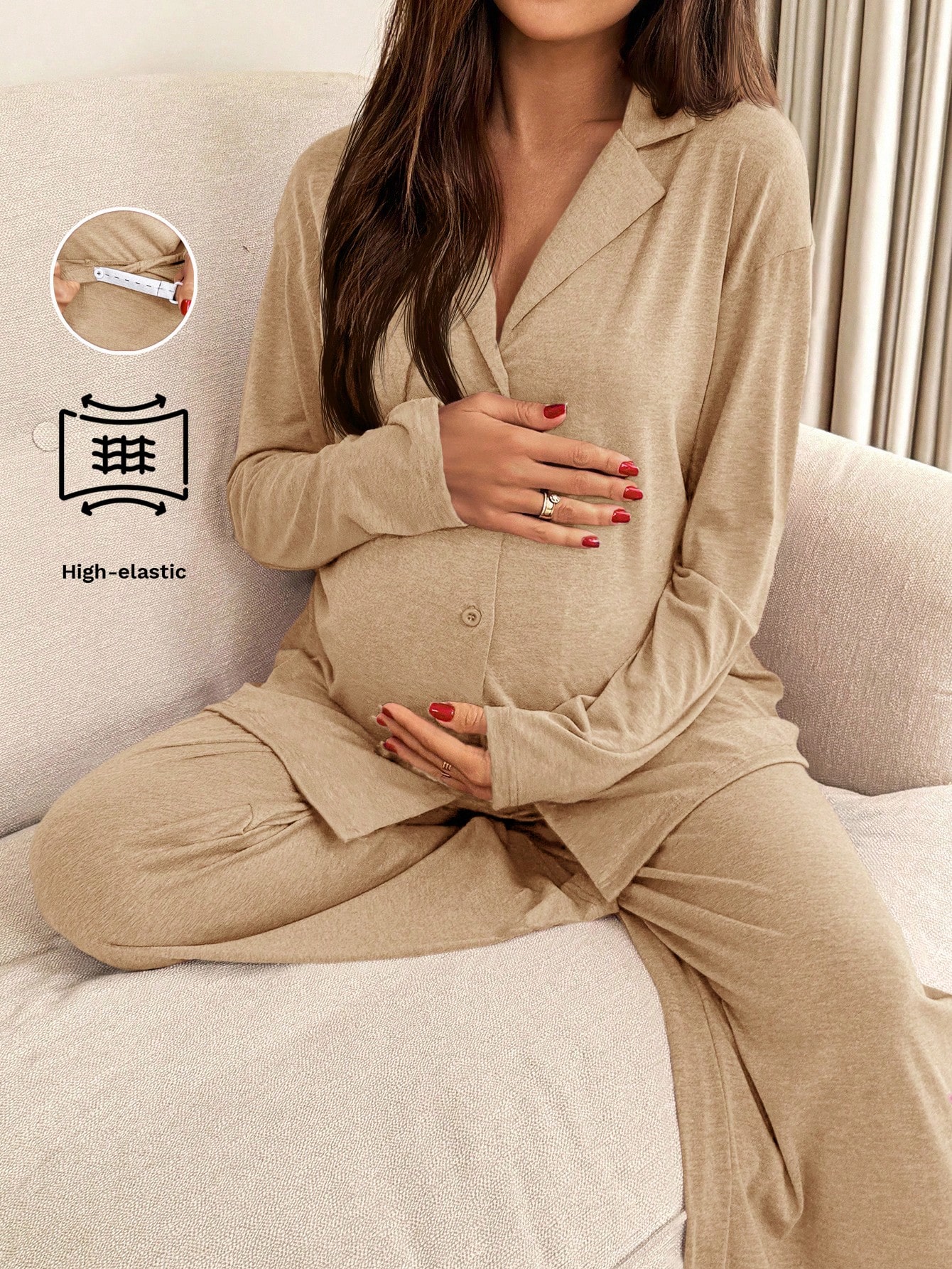 SHEIN مجموعة من قطعتين للحوامل بلون أحادي، كتف منخ...