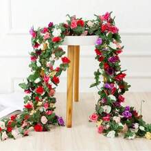 Dây hoa hồng nhân tạo 2,5m 1,8m dùng cho vòng hoa cưới màu trắng hồng trang trí phòng cưới bằng lụa dây hoa hồng nhân tạo - Nhiều màu - Xem 2