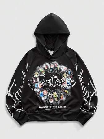 Street Life Men's Letter Print Casual Hip Hop Popular Hoodie Sweatshirt