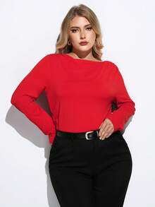 Maija 女式不对称褶皱设计修身长袖上衣，都市通勤商务休闲办公装，优雅适合圣诞派对、新年庆祝，红色衬衫 - 紅色 - 查看 4